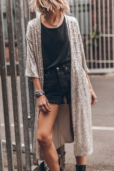 Date Night Sequin Open Front Duster Cardigan - Coco and lulu boutique