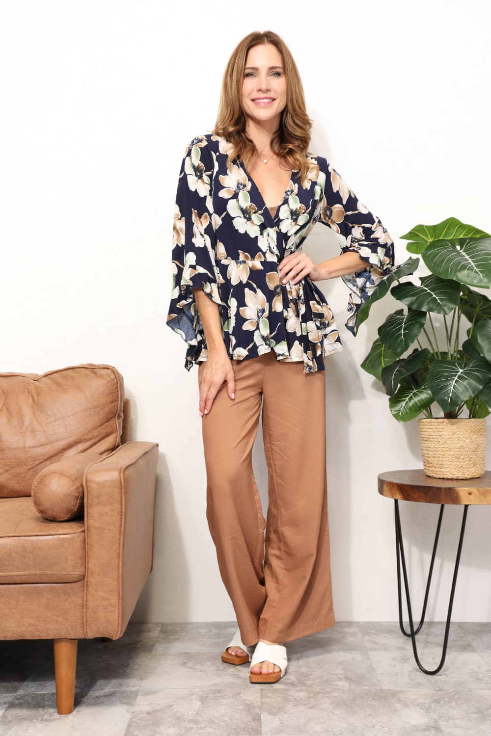 Caroline  Full Size Angel Sleeve Top with Wrap Tie Body - Coco and lulu boutique