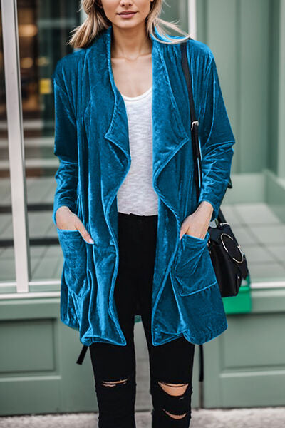 Modern Pocketed Open Front Long Sleeve Jacket - Coco and lulu boutique