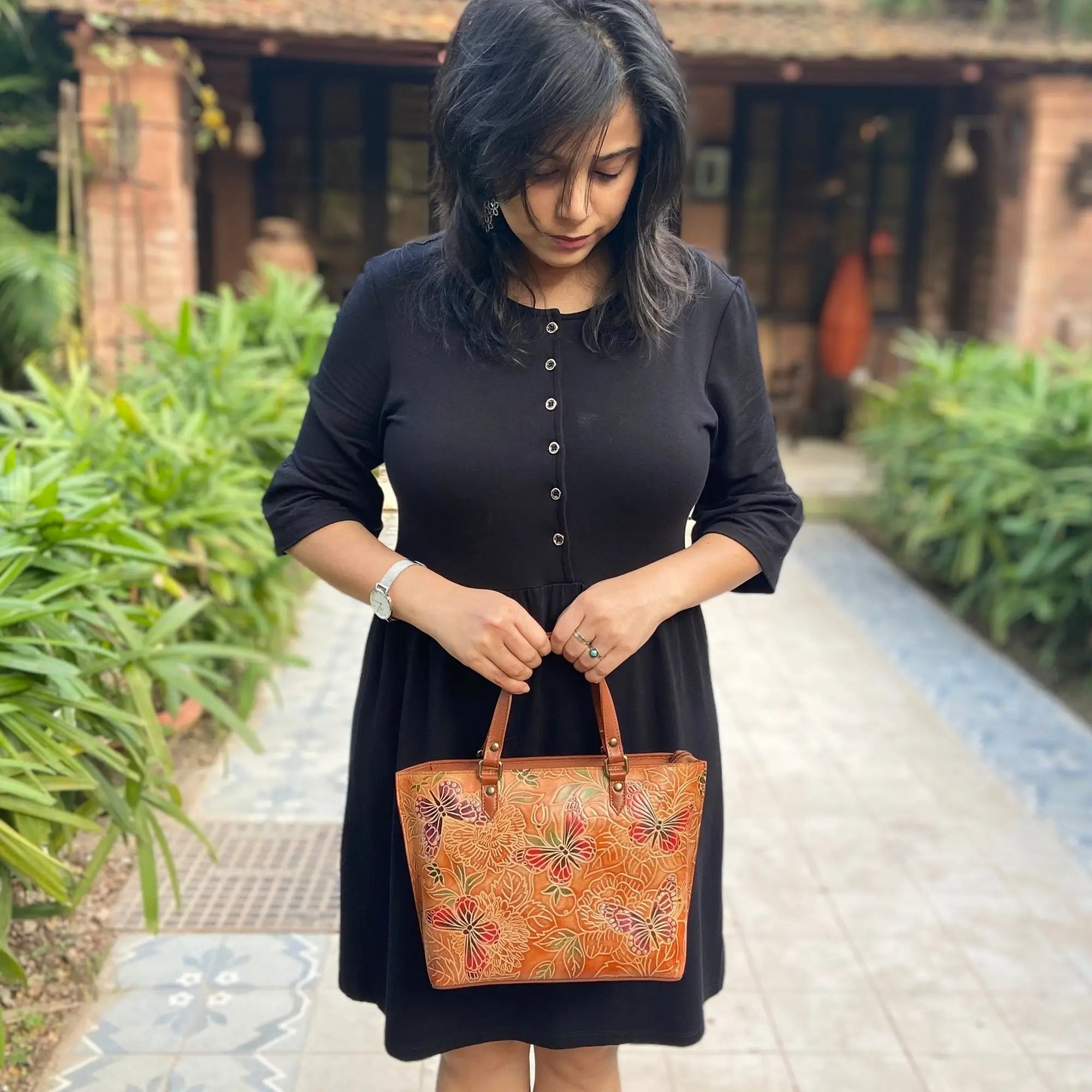 Butterfly Hand Painted Medium Tote - Coco and lulu boutique