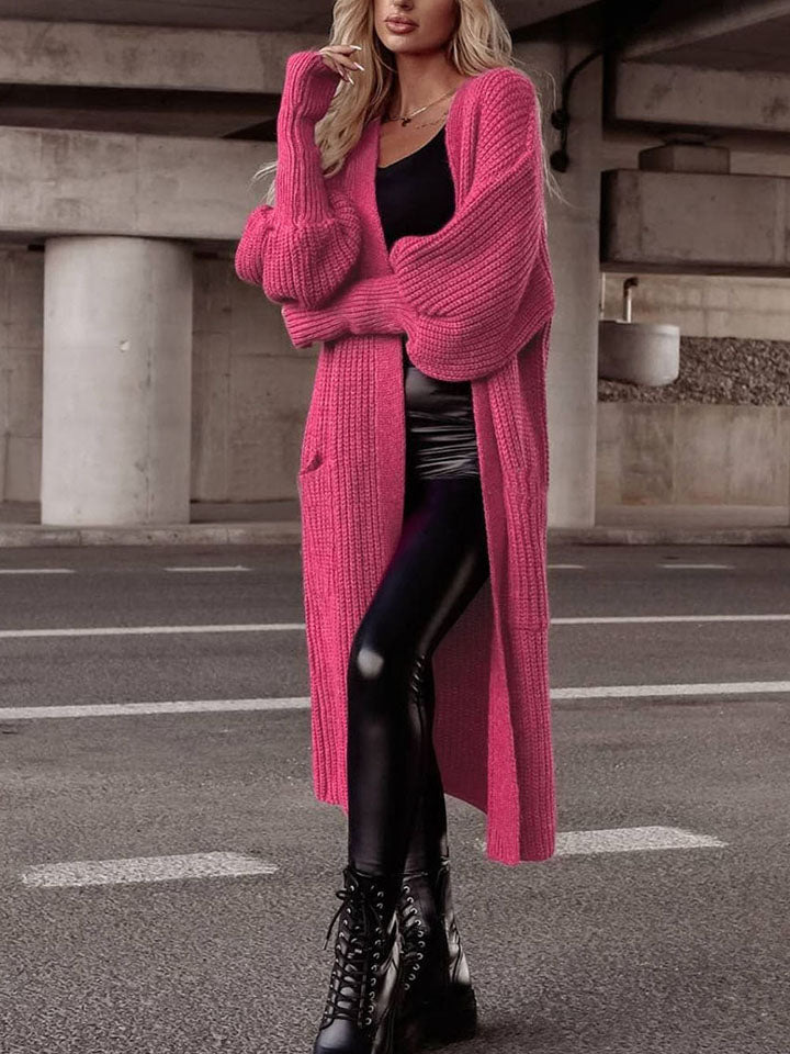 Lantern Sleeve Pocketed Cardigan - Coco and lulu boutique