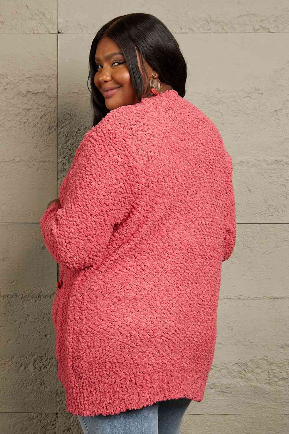 Falling For You Full Size Open Front Popcorn Cardigan - Coco and lulu boutique