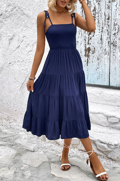 Tie-Shoulder Tiered Midi Dress - Coco and lulu boutique
