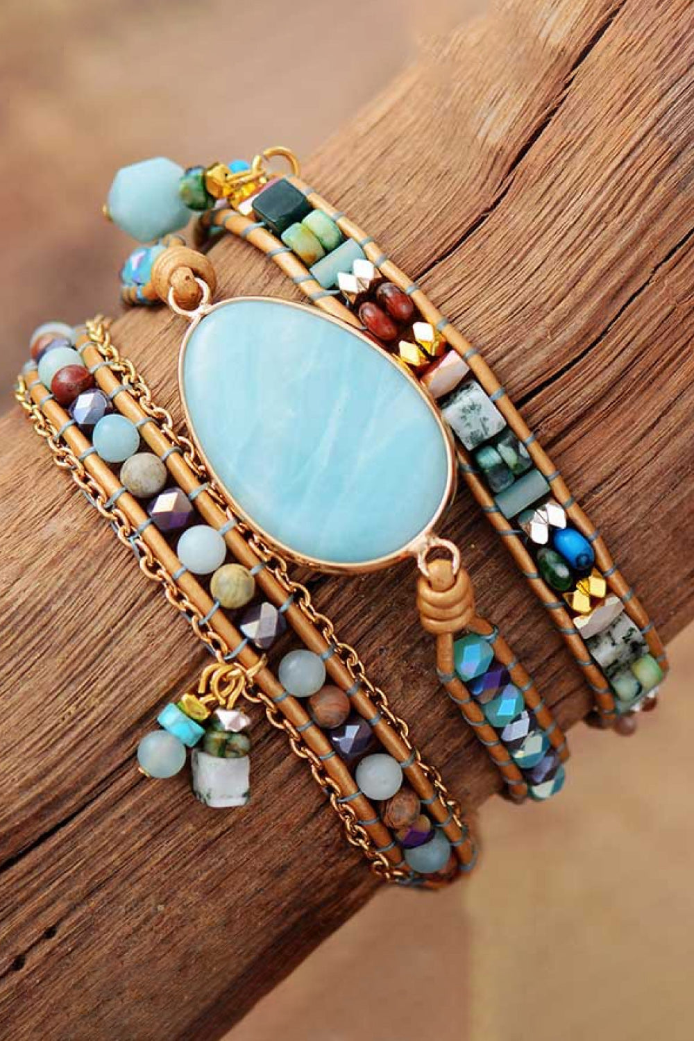 Handmade Natural Stone Beaded Triple Layer Wrap  Bracelet - Coco and lulu boutique