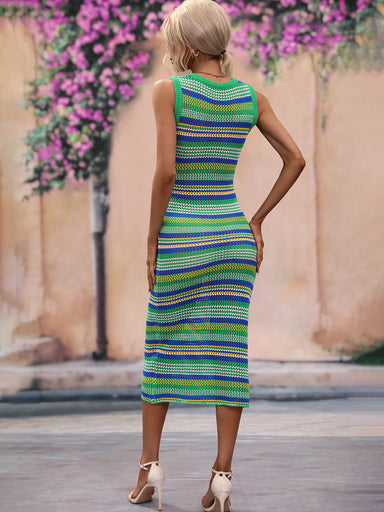 Striped Round Neck Sleeveless Midi Cover Up Dress - Coco and lulu boutique