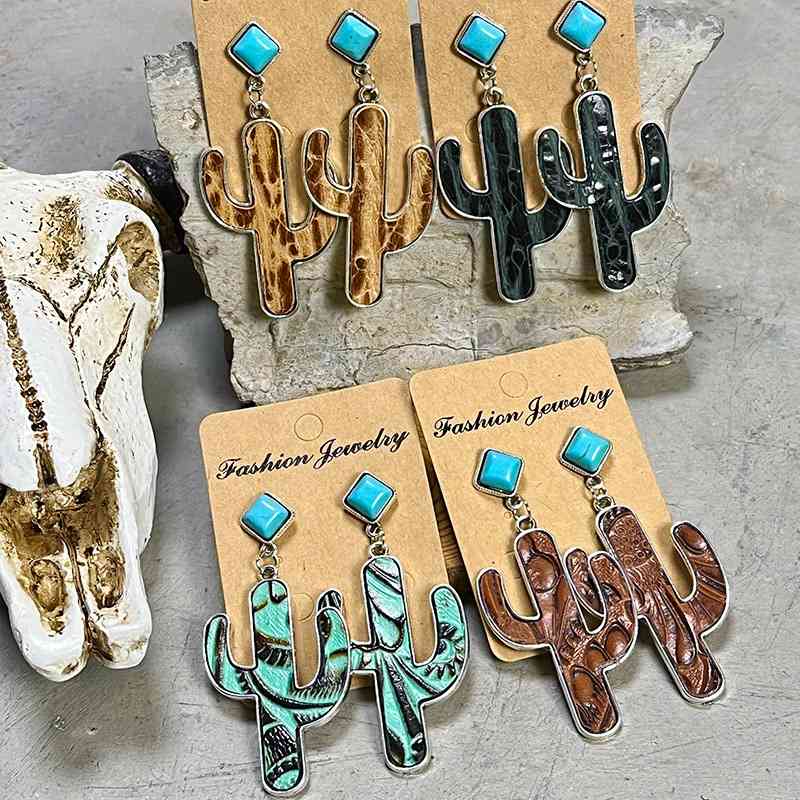 Western Turquoise Cactus Earrings - Coco and lulu boutique