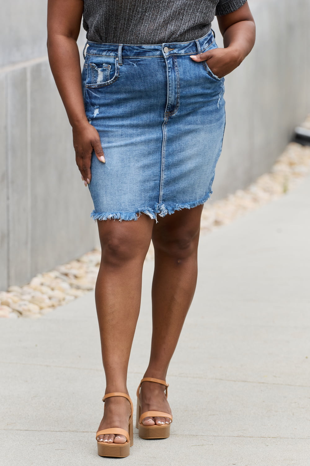 Amelia Full Size Denim Mini Skirt - Coco and lulu boutique