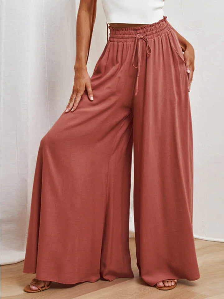 Susan Drawstring Waist Wide Leg Pants - Coco and lulu boutique