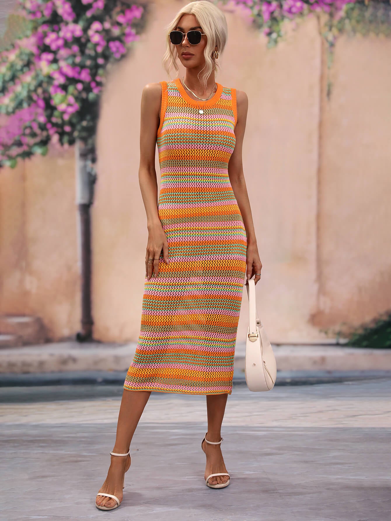 Striped Round Neck Sleeveless Midi Cover Up Dress - Coco and lulu boutique