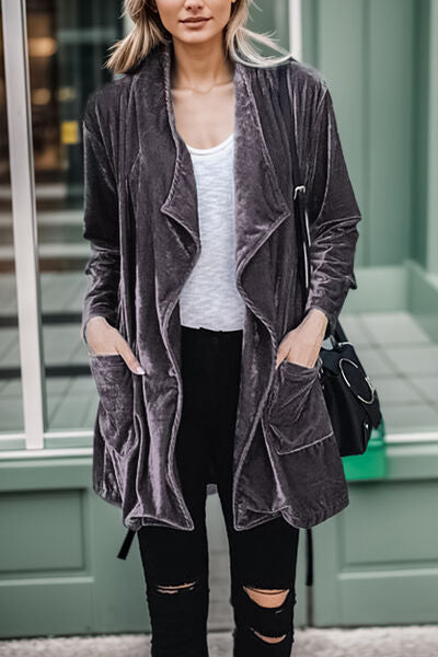 Modern Pocketed Open Front Long Sleeve Jacket - Coco and lulu boutique