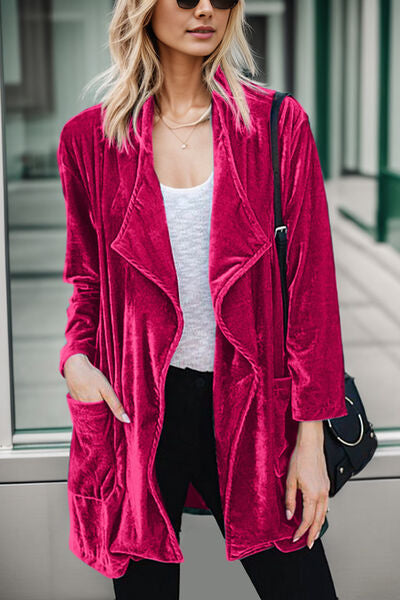 Modern Pocketed Open Front Long Sleeve Jacket - Coco and lulu boutique