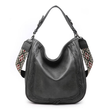 Aris Gun Metal Whipstitch Hobo/Crossbody w/ Guitar Strap - Coco and lulu boutique