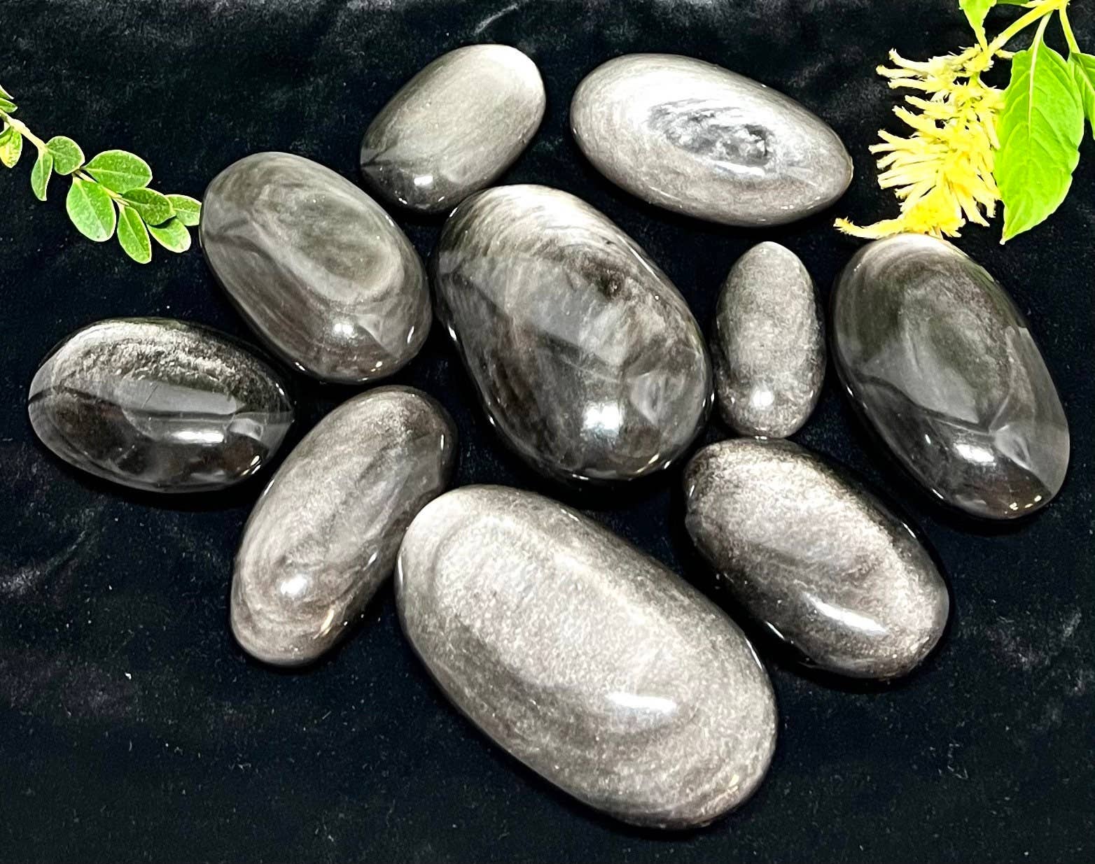 Natural Silver Sheen Obsidian Palm Stone Crystal Healing Energy - Coco and lulu boutique