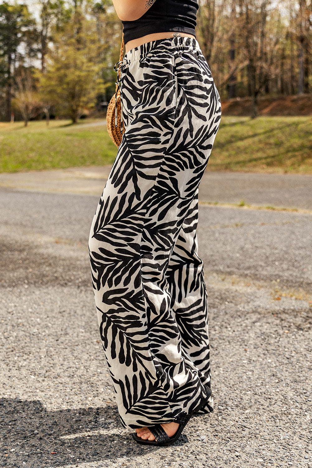 Tropical Printed Drawstring Waist Pants with Pockets - Coco and lulu boutique