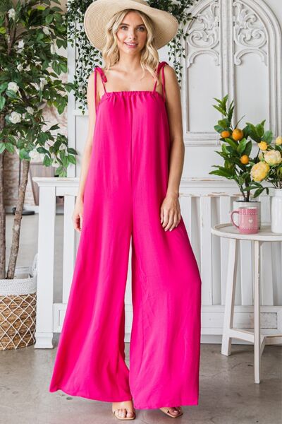 Pocketed Spaghetti Strap Wide Leg Jumpsuit - Coco and lulu boutique