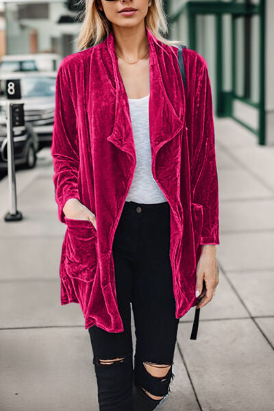 Modern Pocketed Open Front Long Sleeve Jacket - Coco and lulu boutique
