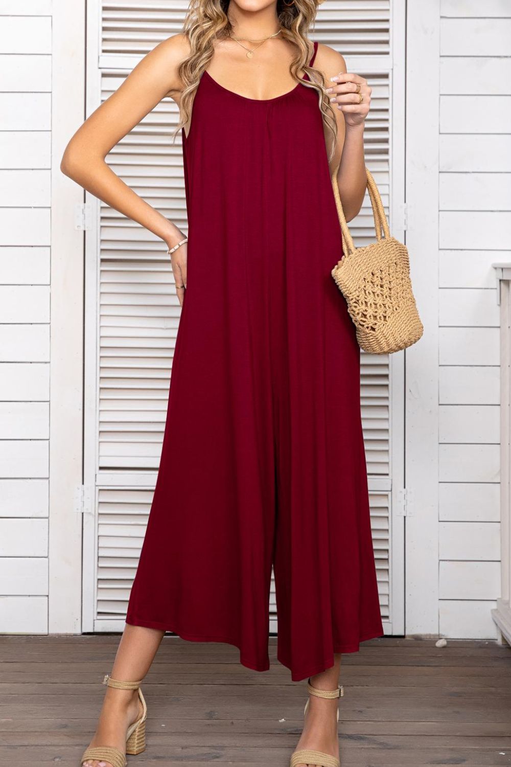 Spaghetti Strap Scoop Neck Jumpsuit - Coco and lulu boutique