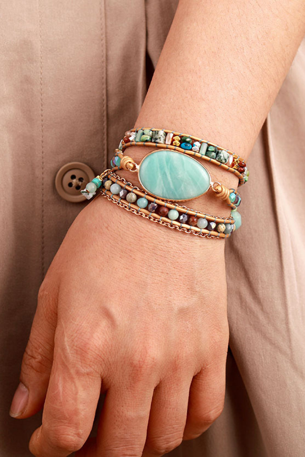 Handmade Natural Stone Beaded Triple Layer Wrap  Bracelet - Coco and lulu boutique