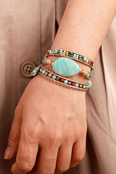 Handmade Natural Stone Beaded Triple Layer Wrap  Bracelet - Coco and lulu boutique