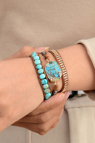 Handmade Natural Stone Copper Wrap Bracelet - Coco and lulu boutique
