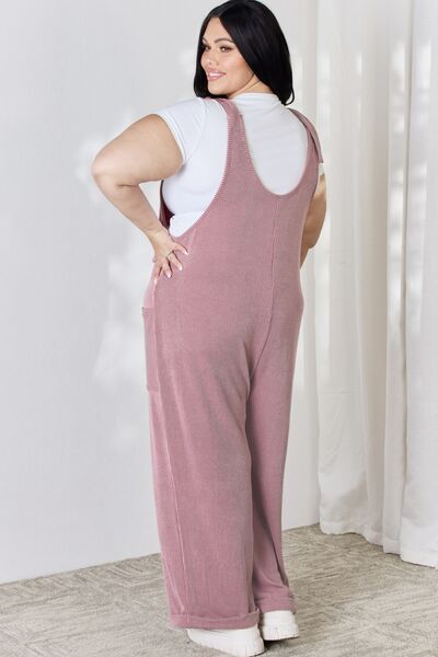 Celeste Full Size Ribbed Tie Shoulder Sleeveless Ankle Overalls - Coco and lulu boutique