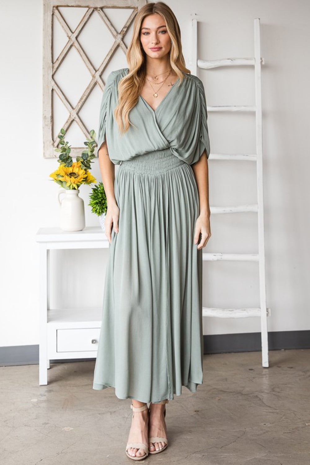 Napa Valley Gauze Surplice Midi Dress - Coco and lulu boutique