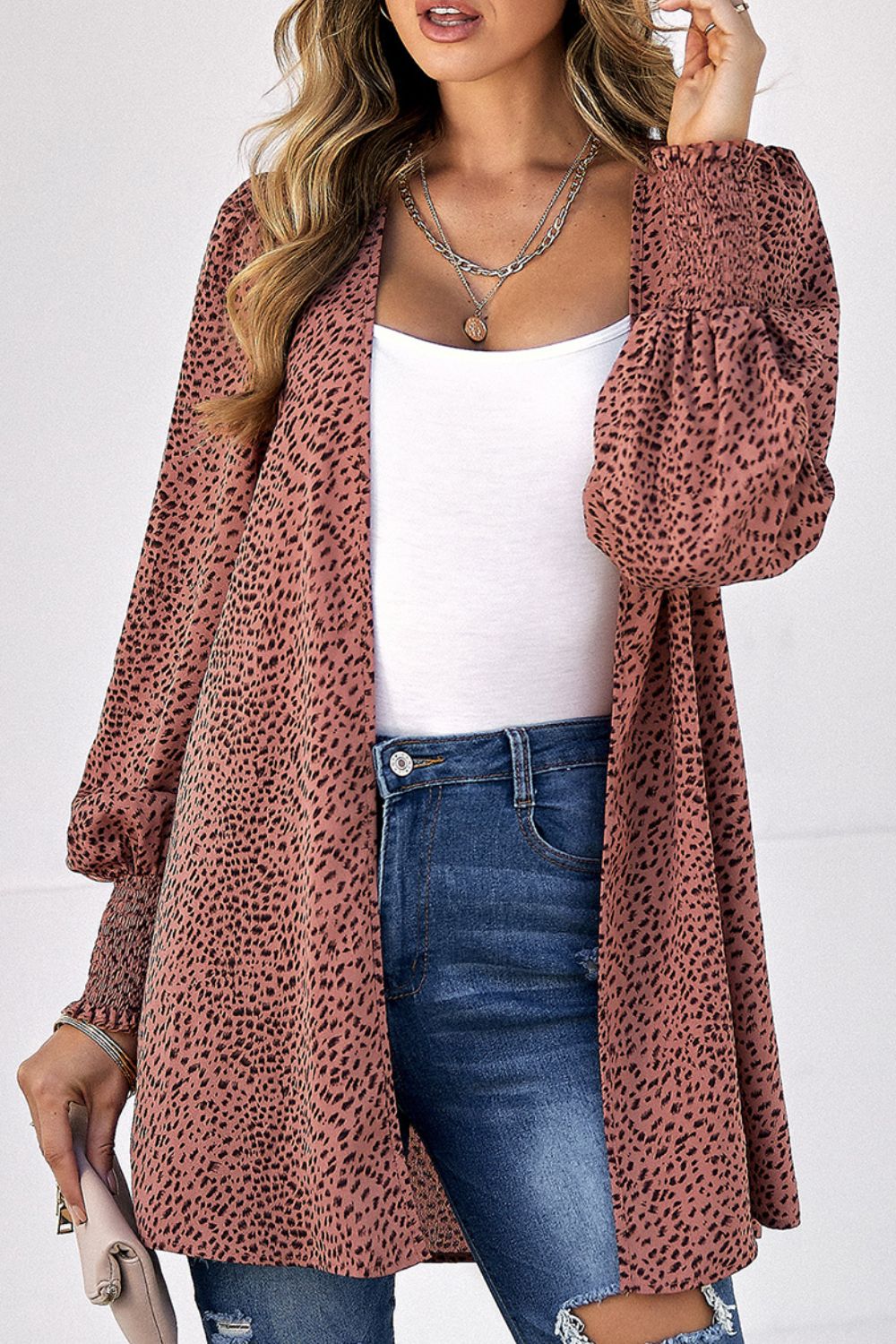 Sophie Leopard Print Balloon Sleeve Cardigan - Coco and lulu boutique