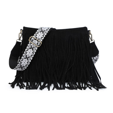 Sadie Black  Suede Fringe Crossbody w/ Guitar Strap - Coco and lulu boutique