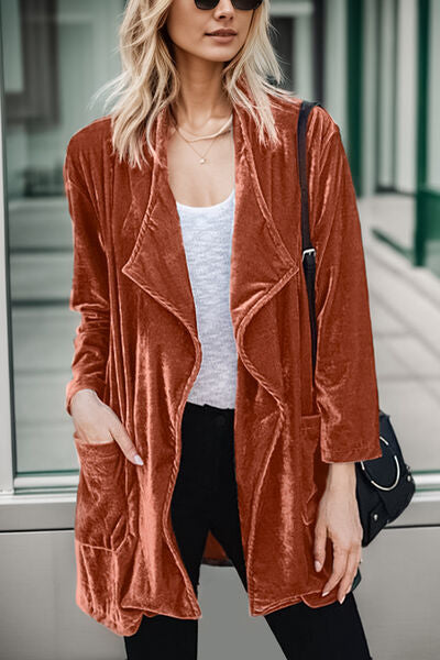 Modern Pocketed Open Front Long Sleeve Jacket - Coco and lulu boutique