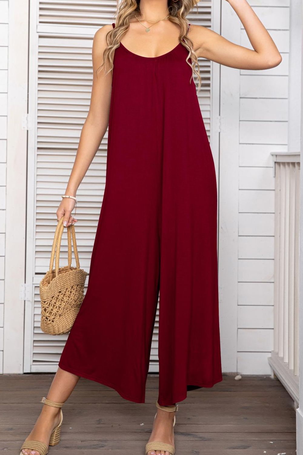 Spaghetti Strap Scoop Neck Jumpsuit - Coco and lulu boutique