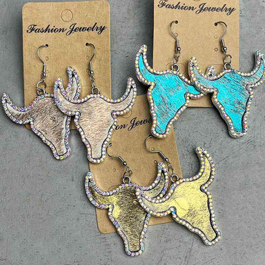 Rhinestone Bull Earrings - Coco and lulu boutique