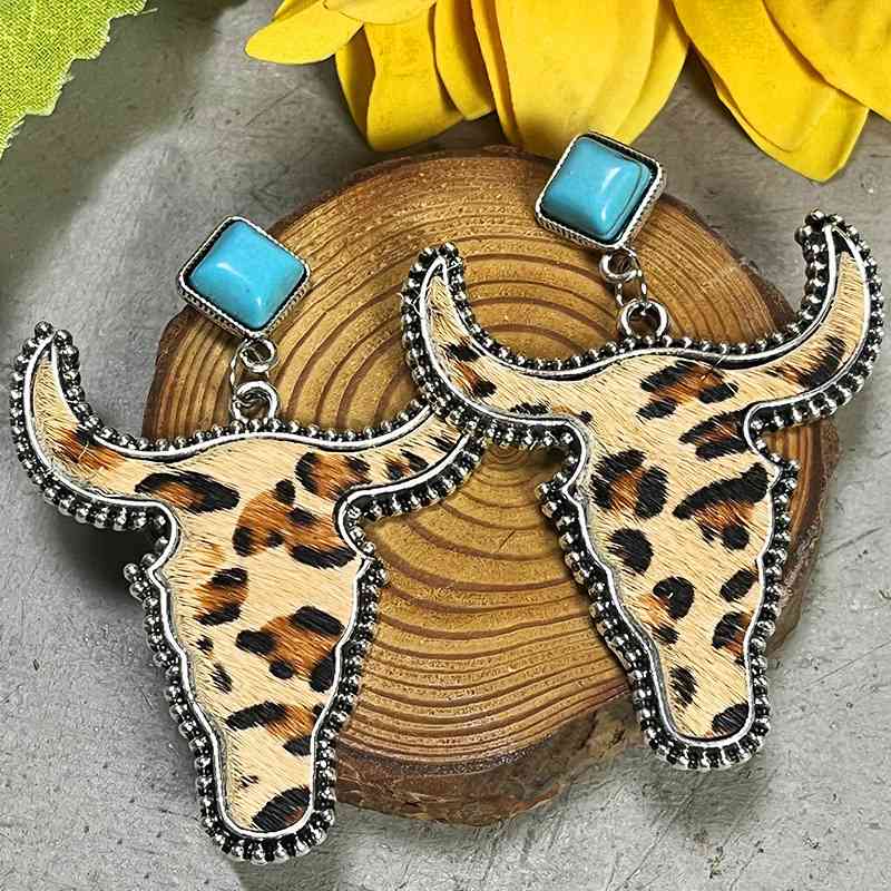 Stage Coach Bull Shape Turquoise Dangle Earrings - Coco and lulu boutique