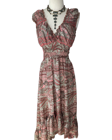 Newport High and Low Silk Ruffle Dress (Blush) - Coco and lulu boutique
