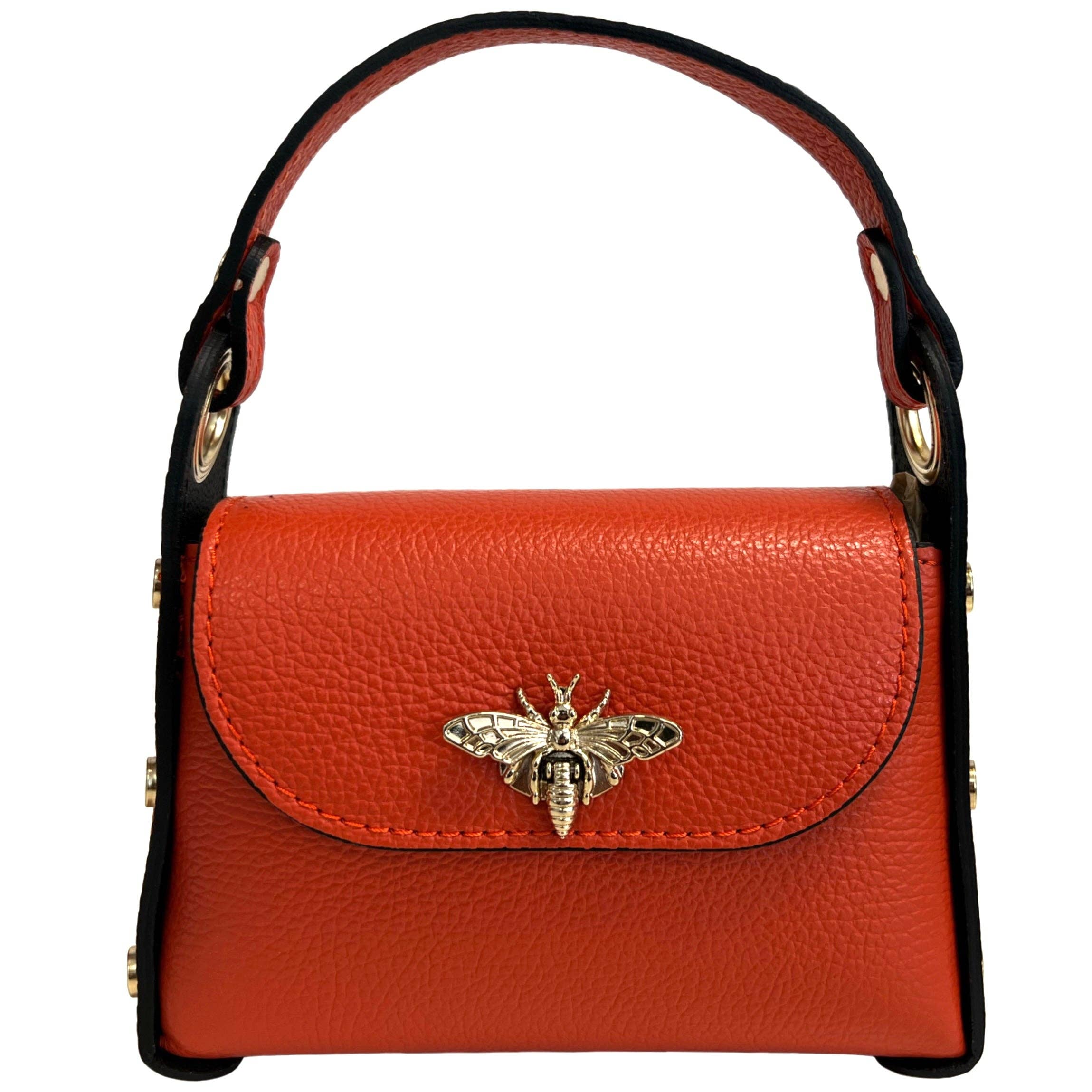 Modarno mini borsa in Vera pelle dollaro con chiusura a moschettone a forma di ape, borchie laterali, catena metallica rimovibile, manico in pelle - Coco and lulu boutique