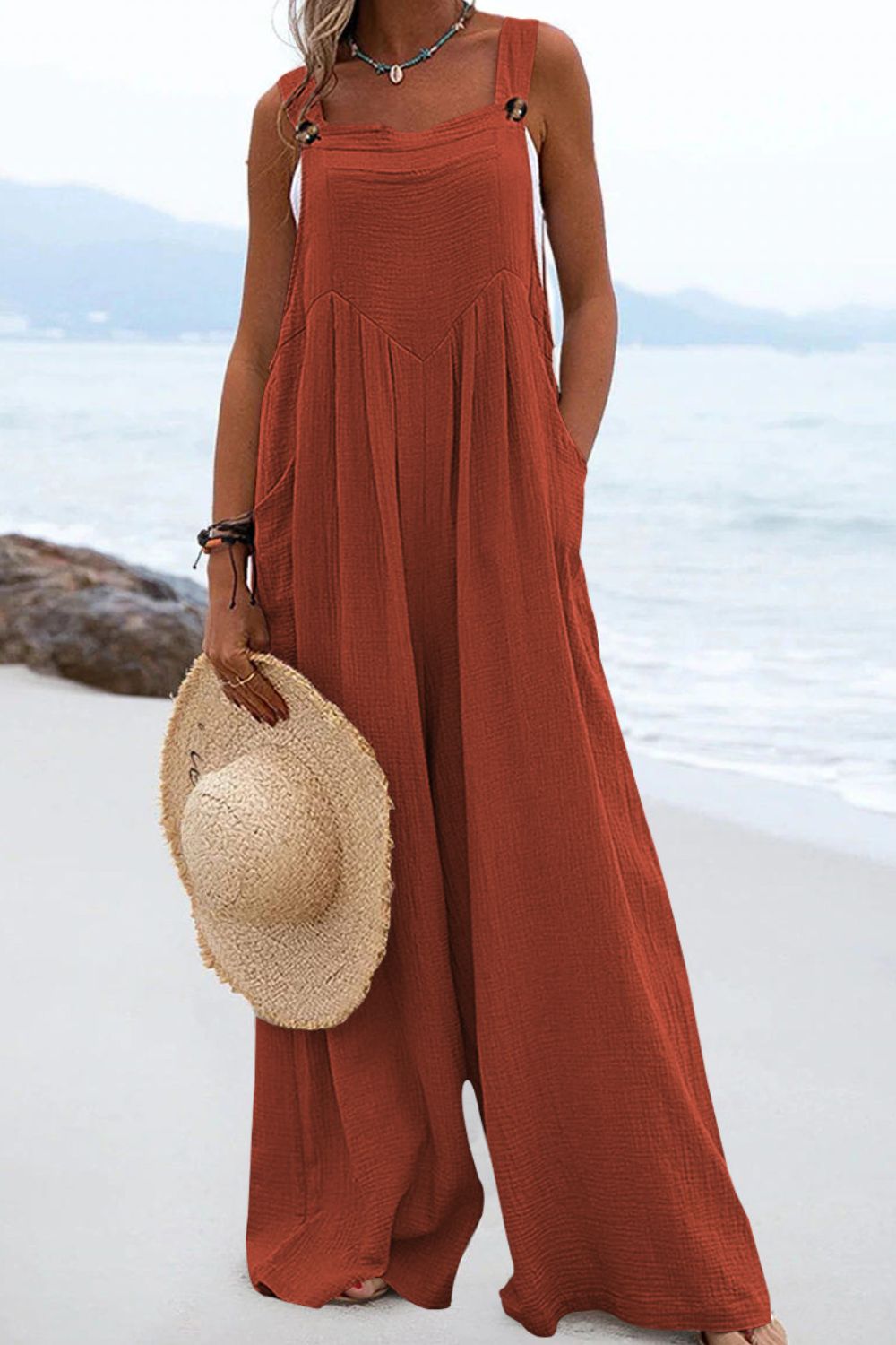 Sleeveless Wide Leg Jumpsuit with Pockets - Coco and lulu boutique