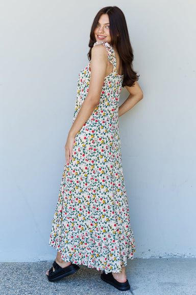 Darla In The Garden Ruffle Floral Maxi Dress in Natural Rose - Coco and lulu boutique