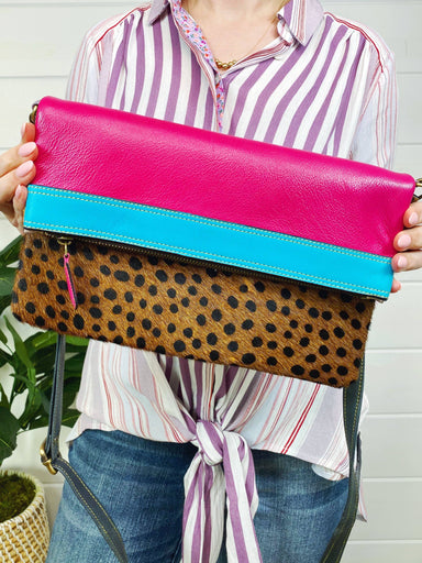 Gemma Leather and Hair on Hide Crossbody Bag - Purse Clutch - Coco and lulu boutique