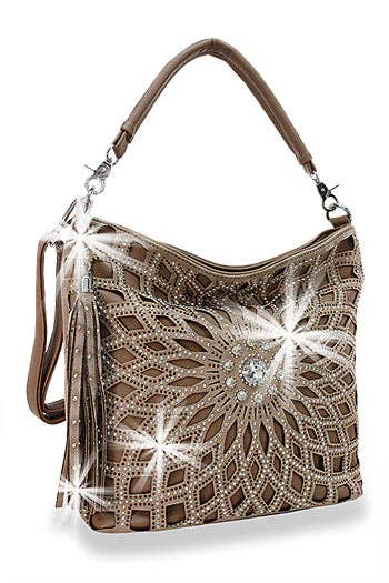 Rhinestone Design Layered Hobo: Taupe - Coco and lulu boutique