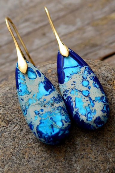 Handmade Teardrop Shape Natural Stone Dangle Earrings - Coco and lulu boutique