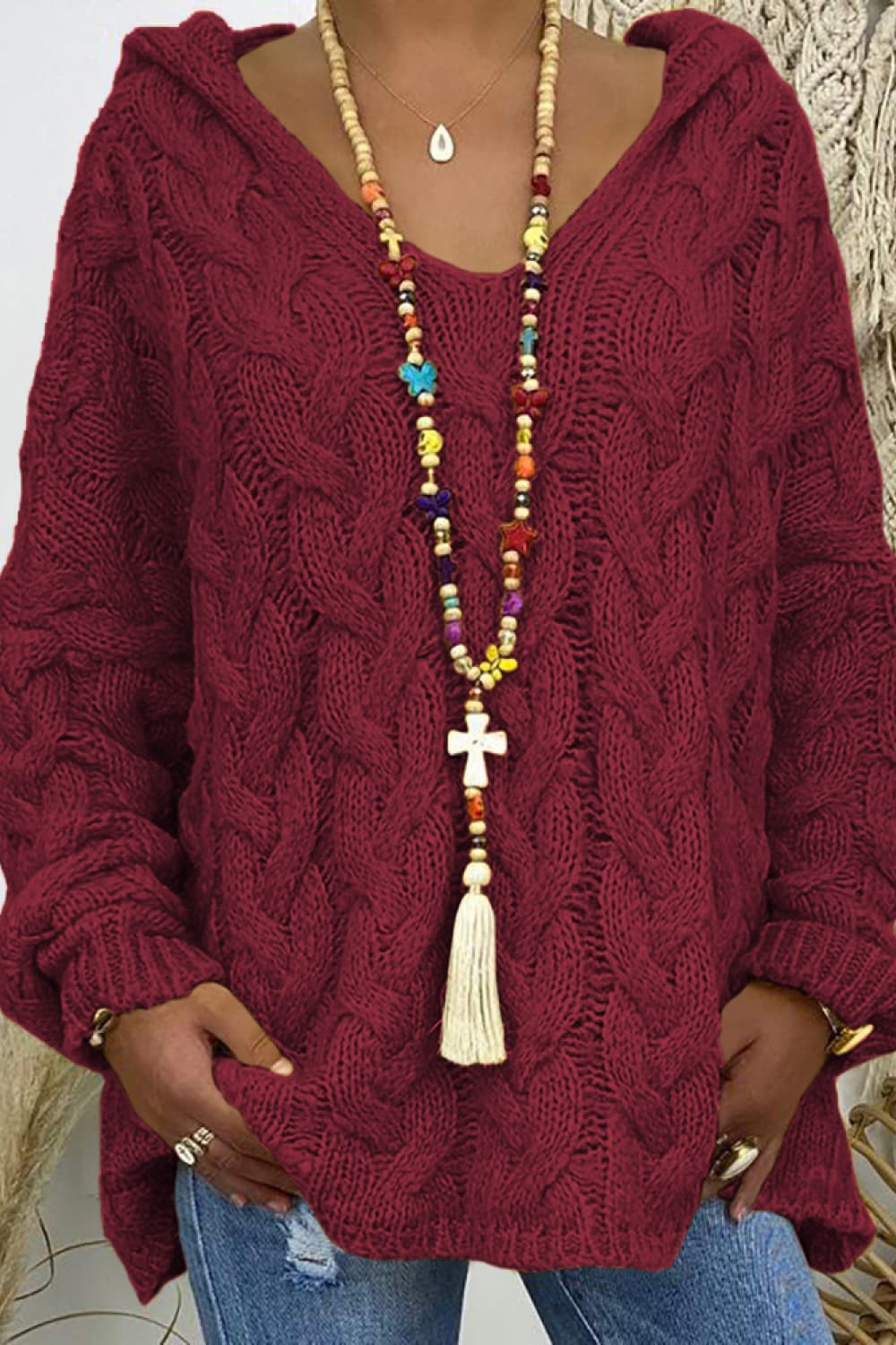 Keely Cable-Knit Hooded Sweater - Coco and lulu boutique