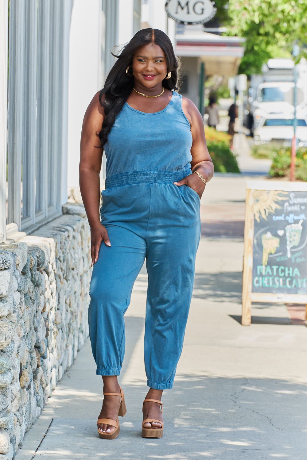 Megan  Full Size Acid Wash Casual Jumpsuit - Coco and lulu boutique