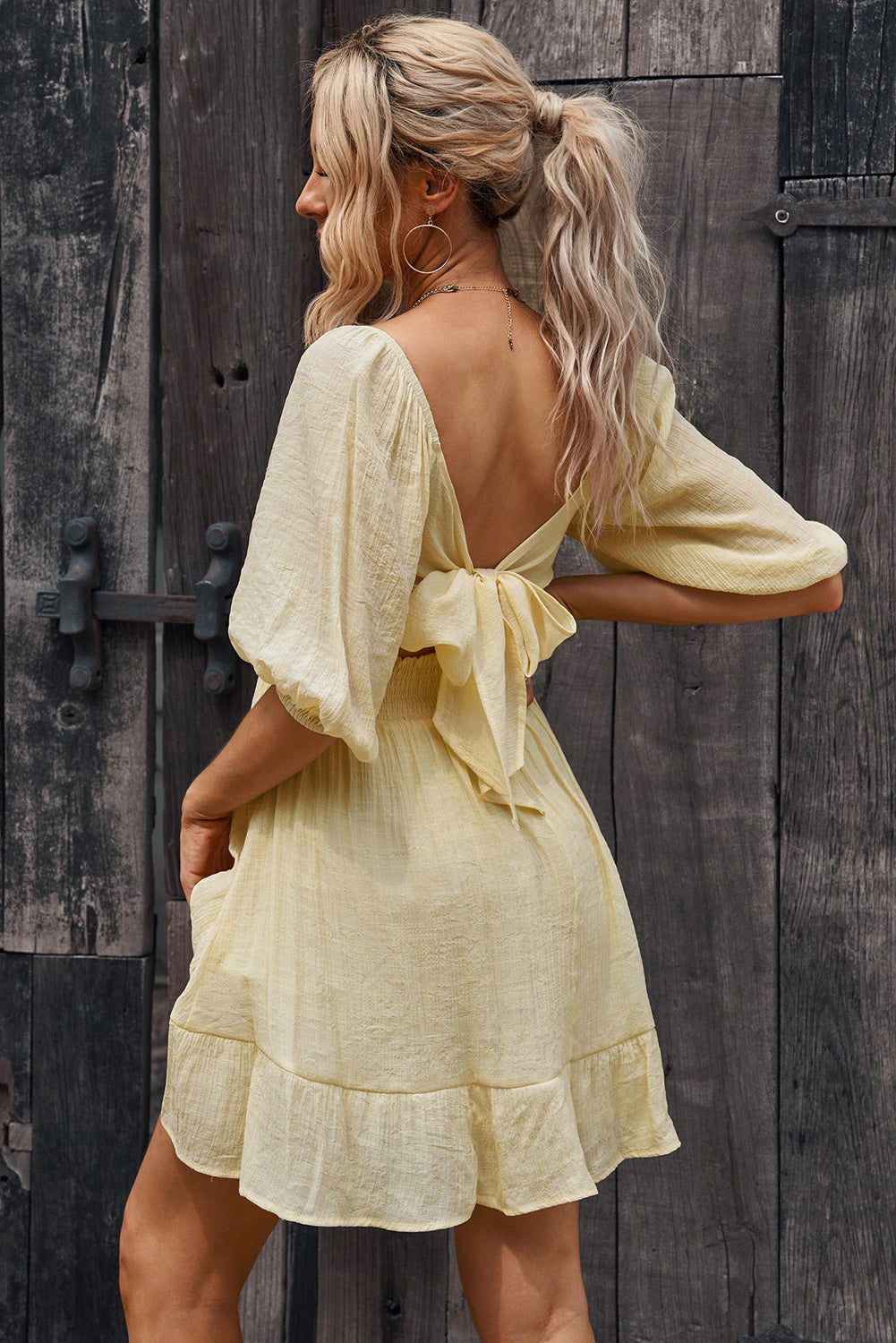 Louisa Tie-Back Ruffled Hem Square Neck Mini Dress - Coco and lulu boutique