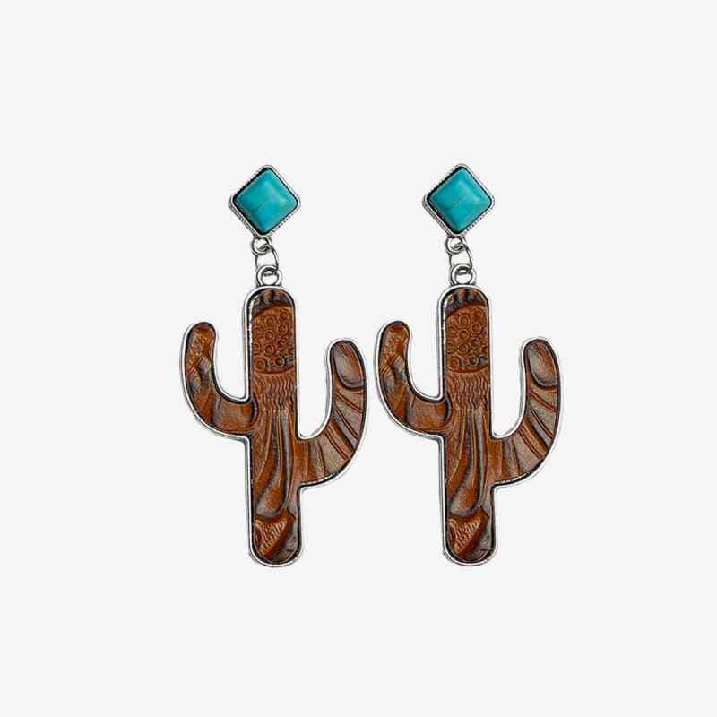 Western Turquoise Cactus Earrings - Coco and lulu boutique