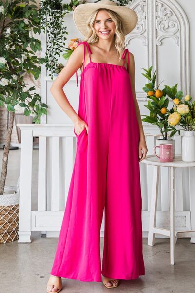 Pocketed Spaghetti Strap Wide Leg Jumpsuit - Coco and lulu boutique