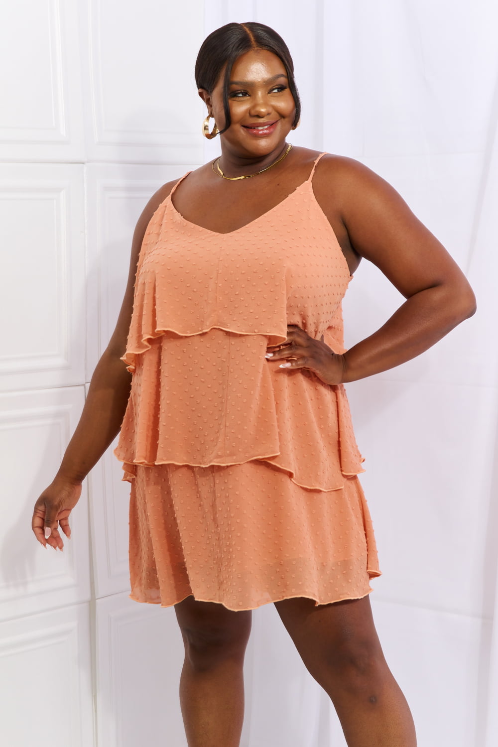 Anastasia Full Size Cascade Ruffle Style Cami Dress in Sherbet - Coco and lulu boutique