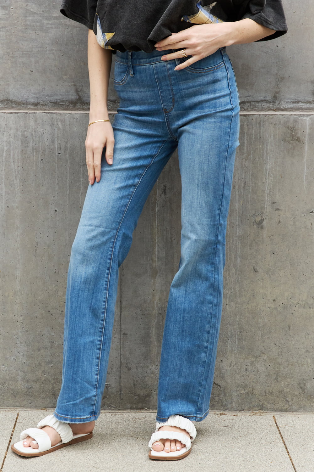 Judy Blue Lolita Full Size High Waist Pull On Slim Bootcut Jeans - Coco and lulu boutique