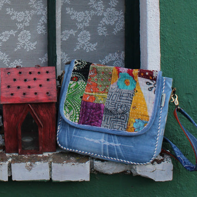 Denim Patch Modern Vintage Messenger Bag - Coco and lulu boutique