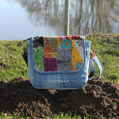 Denim Patch Modern Vintage Messenger Bag - Coco and lulu boutique