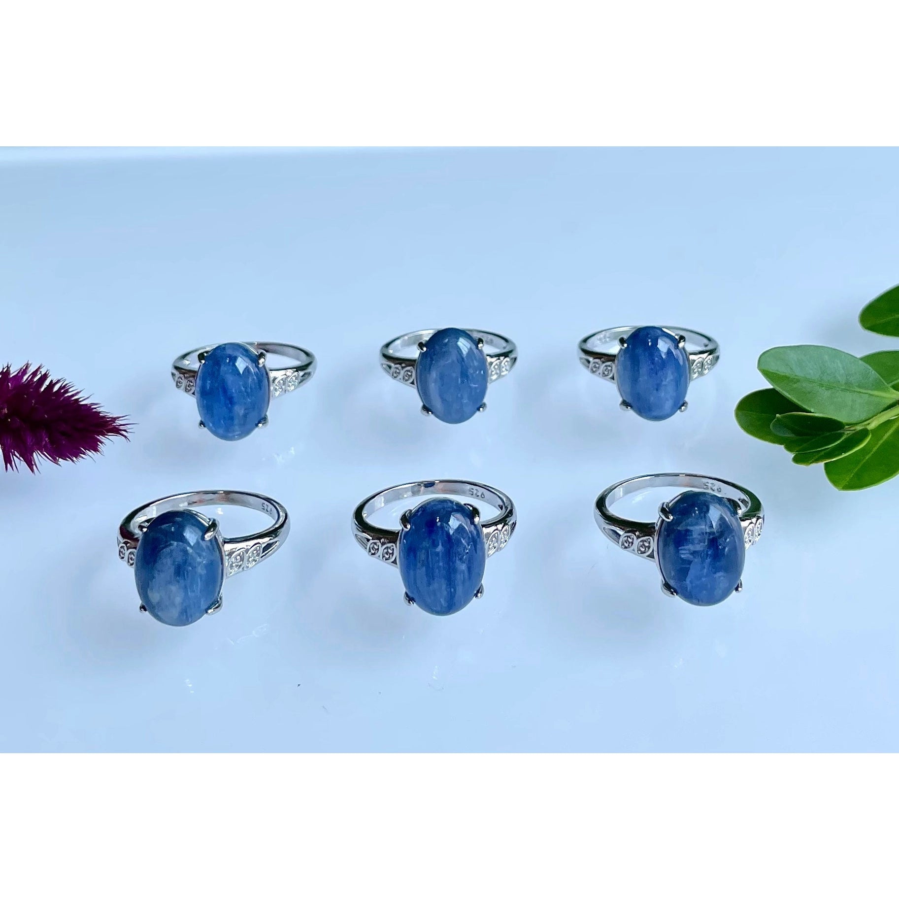 Natural Blue Kyanite White Bronze rings - Coco and lulu boutique