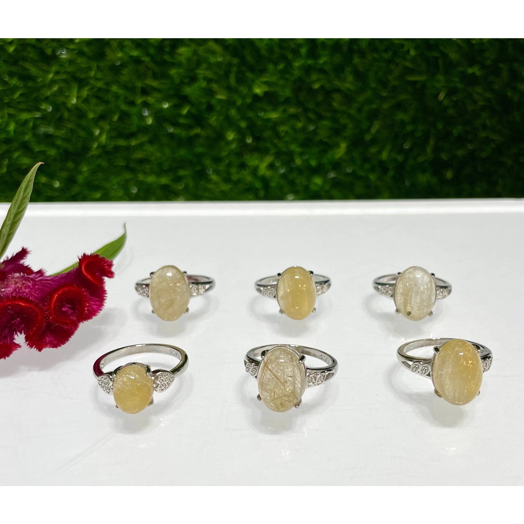 Natural Gold Rutilated Quartz Ring White Bronze - Coco and lulu boutique